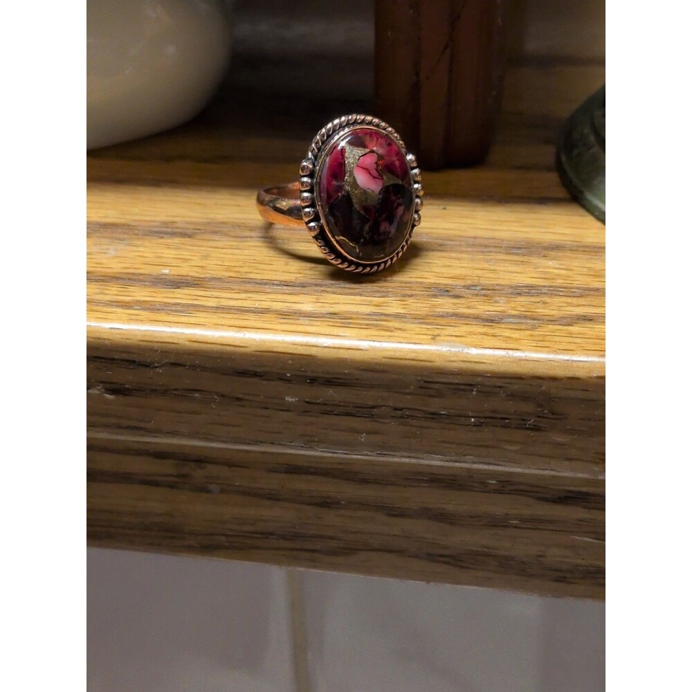 Pure Copper Ring With Natural Gemstone Adjustable
